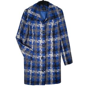 Tribal Womens Blue Grey Houndstooth Button Front Mid Length Coat Jacket Size 10